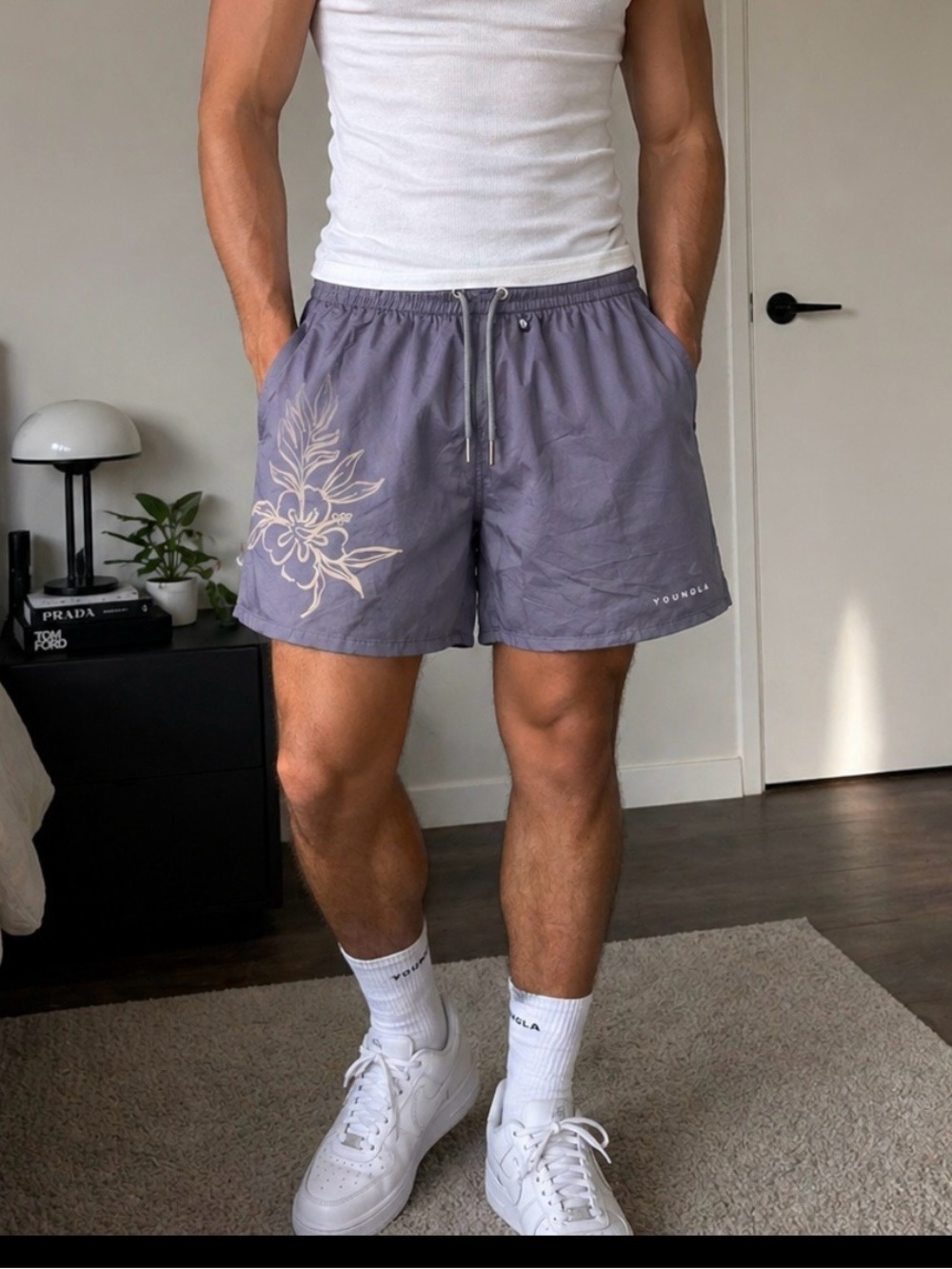 Gray Floral-Print Men's Shorts